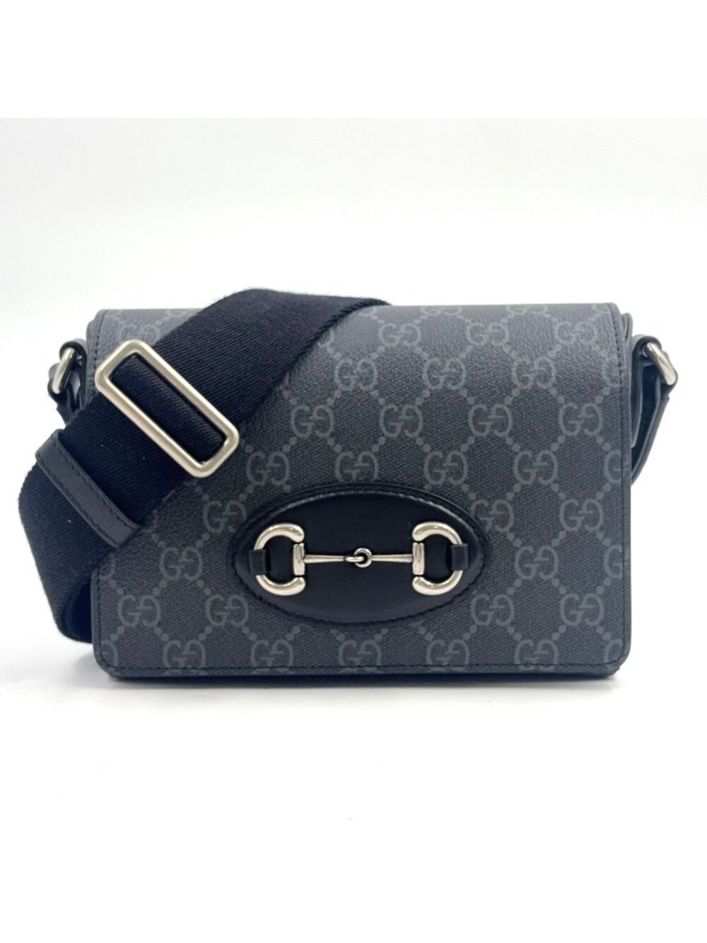 Gucci Horsebit Leather Black Shoulder Bag Silver